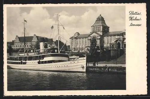 AK Stettin, Hakenterrasse mit Schiff