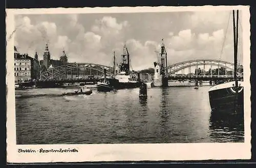 AK Stettin, Brücke und Dampfschiffe