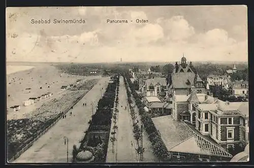 AK Swinemünde, Panorama mit Strand und Promenade