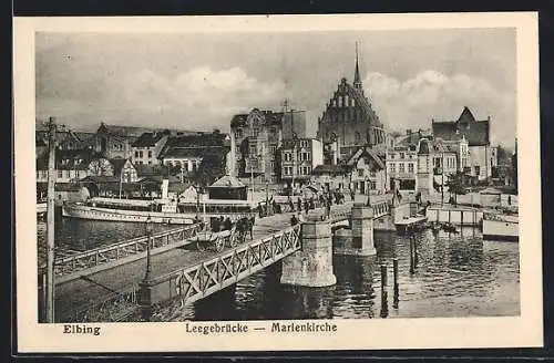 AK Elbing, Leegebrücke und Panorama mit Marienkirche