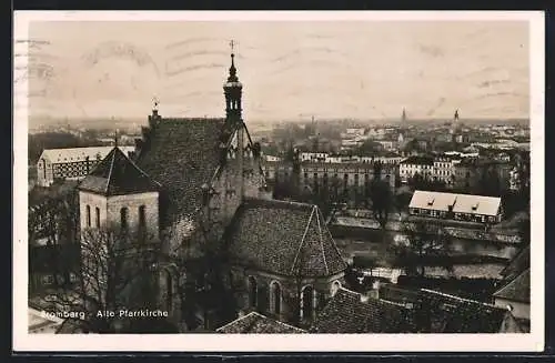 AK Bromberg, Alte Pfarrkirche mit Stadtblick aus der Vogelschau