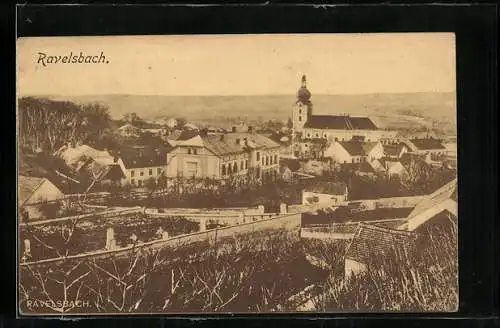 AK Ravelsbach, Teilansicht mit Friedhof