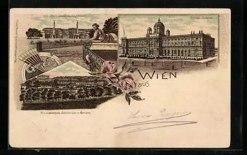 Lithographie Wien, K. k. Hof-Museum, K. k. Lustschloss Schönbrunn