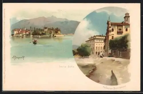 Lithographie Isola Bella, Panorama & Palazzo Borromeo