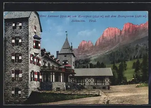 AK Karerpass, Hotel Latemar mit Blick zum Rosengarten