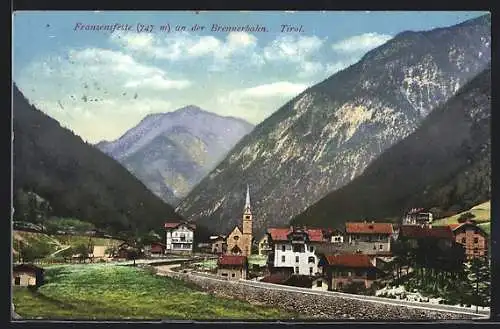 AK Franzensfeste, Totalansicht mit Blick zur Kirche und Bergpanorama