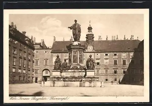 AK Wien, Innerer Burgplatz / Franzensplatz mit Denkmal-Brunnen
