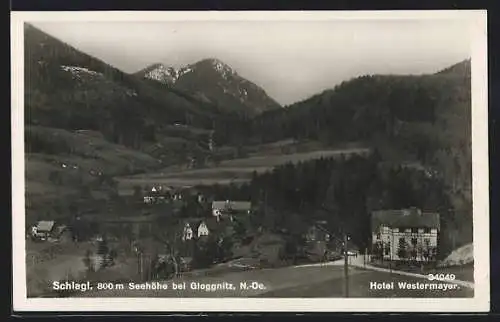 AK Raach am Hochgebirge, Schlagl, Totalansicht mit Hotel Westermayer
