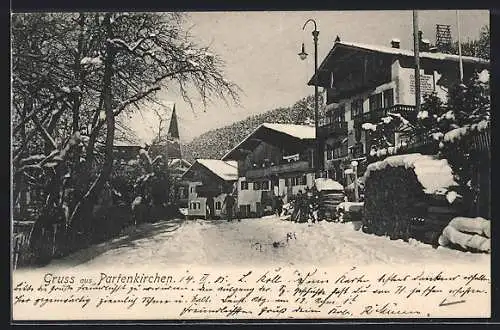 AK Partenkirchen, Strassenpartie im Schnee