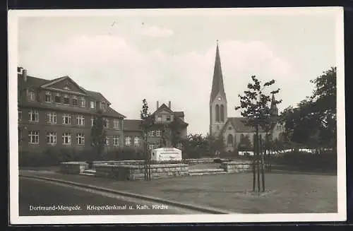 AK Dortmund-Mengede, Kriegerdenkmal u. Kath. Kirche
