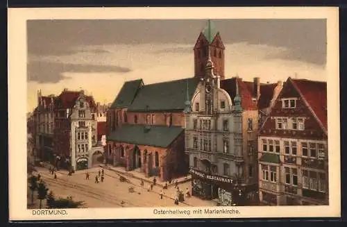 AK Dortmund, Ostenhellweg mit Marienkirche
