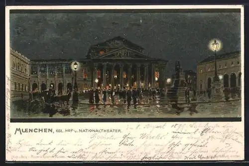 Lithographie München, Königliches Hof- und Nationaltheater