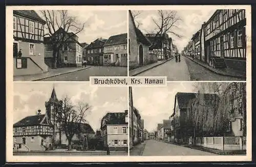 AK Bruchköbel /Hanau, Ortspartie mit Kirche, Strassenpartien
