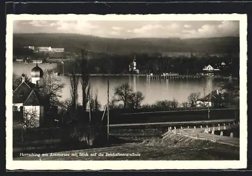 AK Herrsching /Ammersee, Ortspartie mit Blick auf die Reichsfinanz-Schule, Kirche