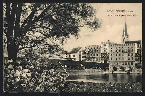 AK Wasserburg a. Inn, Partie an der Brücke