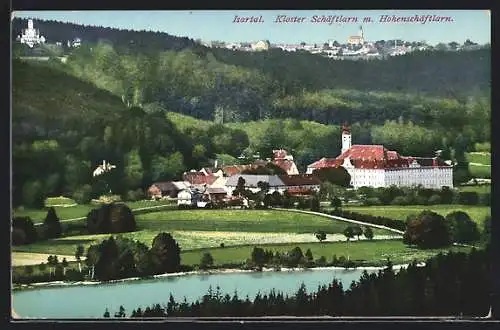 AK Schäftlarn, Kloster Schäftlarn mit Hohenschäftlarn aus der Vogelschau