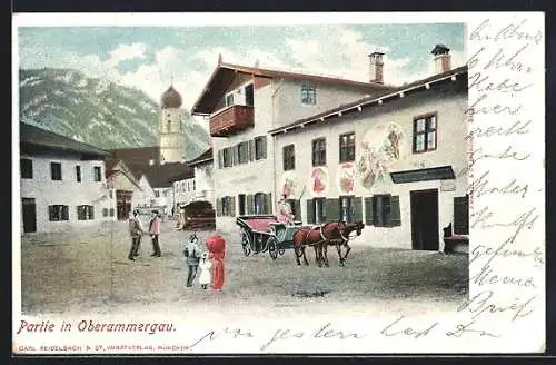 AK Oberammergau, Ortspartie mit Kirche