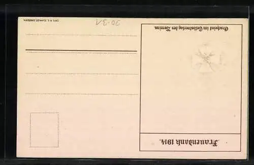 Präge-AK Frauendank 1914, Goldenes Eisernes Kreuz, Bund der Frauen und Mädchen für die Invaliden-Krieger