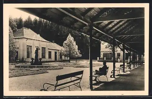AK Bad Tatzmannsdorf im Burgenland, Kurplatz mit Springbrunnen im Herz- und Frauenheilbad