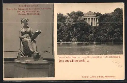 AK Kismarton-Eisenstadt, Leopoldinentempel im fürstl. Schlosspark, Statue der Prinzessin Leopoldine Esterhàzy