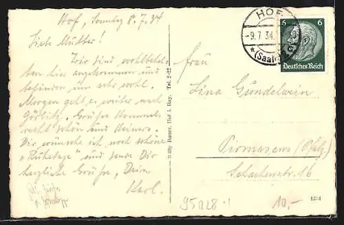 AK Hof a. d. S., Theresienstein-Gaststätte, Totalansicht