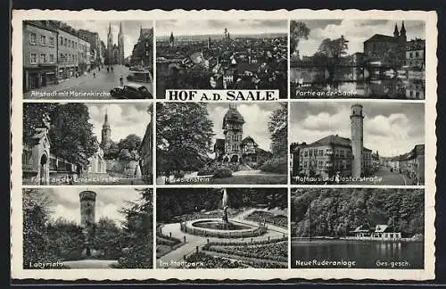 AK Hof / Saale, Rathaus und Klosterstrasse, Neue Ruderanlage