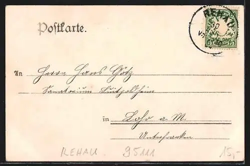 AK Rehau, Maxplatz mit Denkmal und Springbrunnen