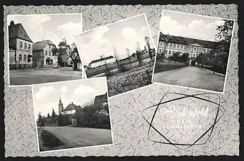 AK Heidenfeld über Schweinfurt, Vier Ansichten aus dem Ort