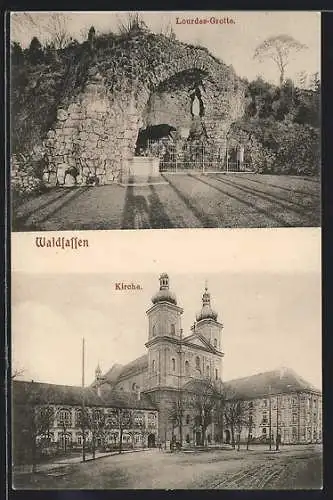 AK Waldsassen, Lourdes-Grotte und Kirche