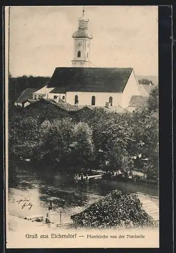 AK Eichendorf / Ndb., Pfarrkirche von der Nordseite