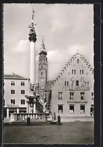AK Straubing an der Donau, Dreifaltigkeitssäule und Jacobskirche
