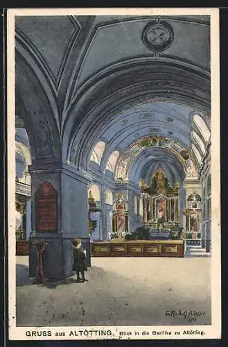 Künstler-AK Altötting, Blick in die Basilika