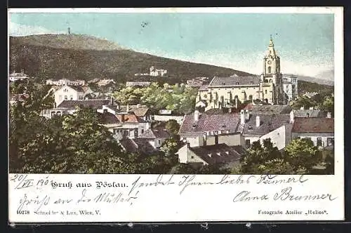 AK Vöslau, Ortsansicht mit Kirche