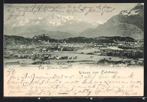 AK Salzburg, Totalansicht mit Maria Plain