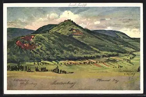 Künstler-AK Klingenmünster, Gebirgsblick mit Schletterberg, Madenburg und Pfaffenberg