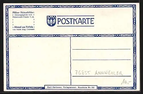 Künstler-AK Trifels, Abend am Trifels