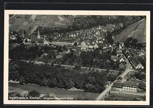 AK Ingelfingen a. Kocher, Fliegeraufnahme mit Brücke und Kirche