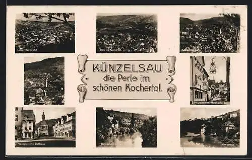 AK Künzelsau /Kochertal, Ortsansicht und Umgebung, Marktplatz mit Rathaus