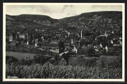 AK Künzelsau, Ortsansicht mit Berglandschaft