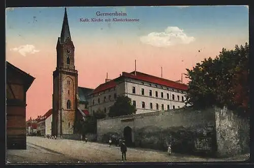 AK Germersheim, Blick auf katholische Kirche mit Klosterkaserne