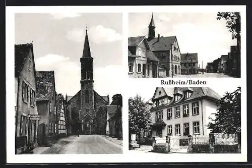 AK Russheim /Baden, Drei Ansichten aus dem Ort