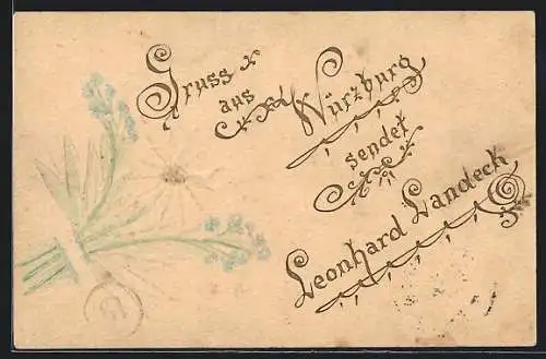 AK Würzburg, Blumen auf der Grusskarte