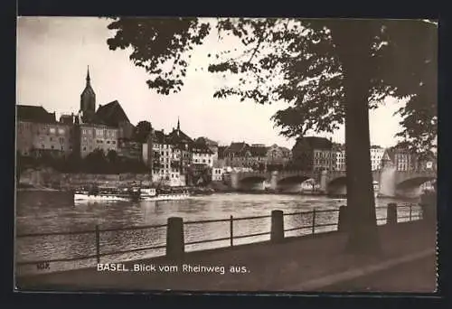 AK Basel, Blick vom Rheinweg aus