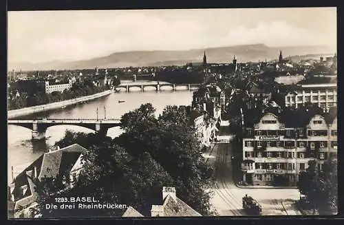 AK Basel, Die drei Rheinbrücken
