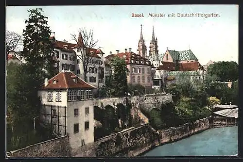 AK Basel, Münster mit dem Deutschrittergarten