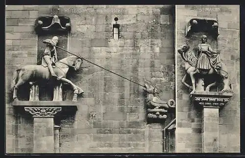 AK Basel, Münster-St. Martin, Reiterstatue des Hl. Georg