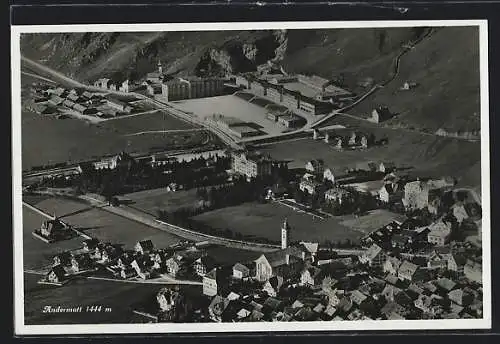 AK Andermatt, Ortsansicht von einem Berg aus