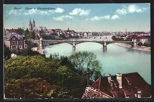 AK Basel, Obere zwei Rheinbrücken