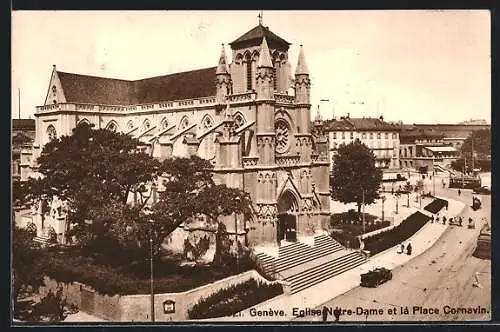 AK Genève, Eglise Notre-Dame et la Place Cornavin
