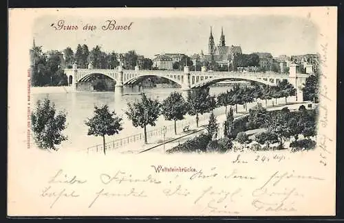 AK Basel, Blick auf die Wettsteinbrücke